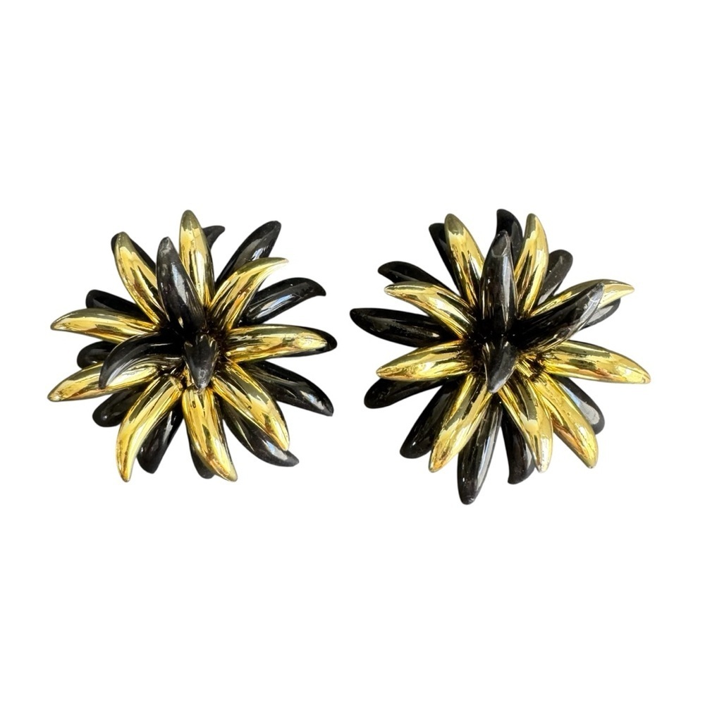 Vintage Oversized Black & Gold Clip On Earrings 50s‎ HUGE Cocktail Maximalist